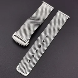 Men's Stainless Steel Mesh Watch Band with Metal Folding Buckle - 22mm (Silver)