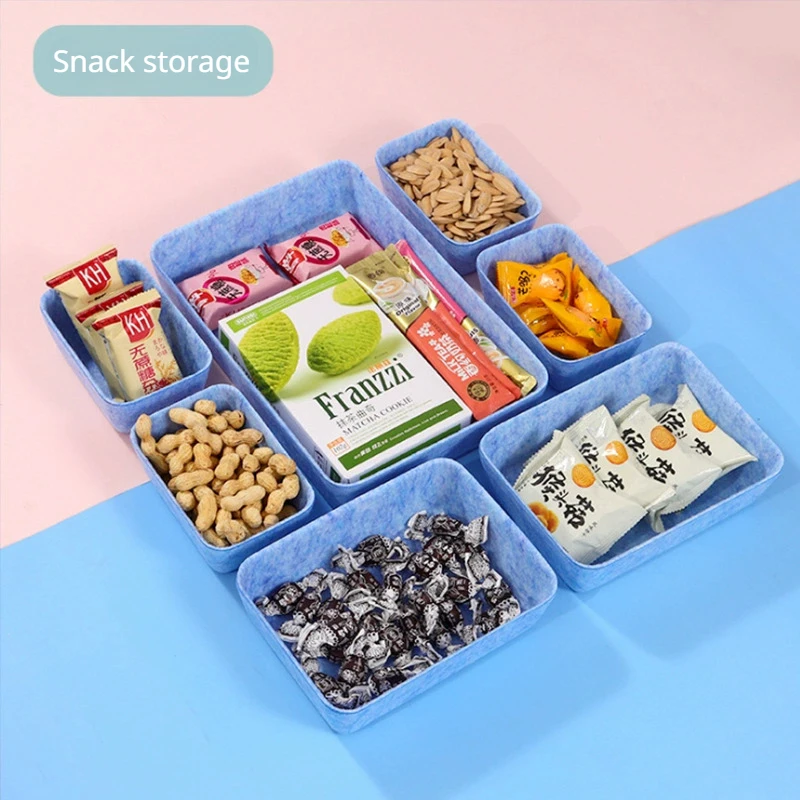 7Pcs/Set Felt Fabric Sundries Makeup Storage Box Office Stationery Organizer Desktop Snacks Food Container Tool Key Box Storage 6