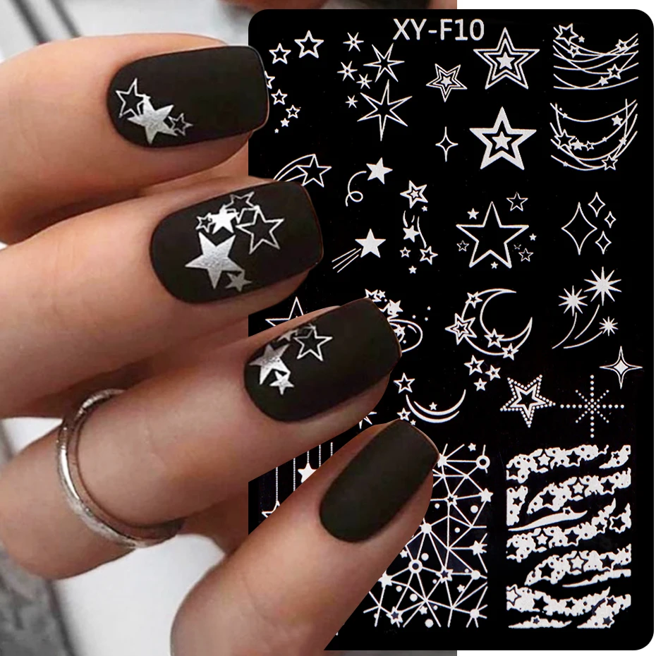 Stern-Nagelkunst-Vorlagen, Stempelplatte, französische Linie, grüne Blätter, Geometrie, Nagelstempel-Vorlagen, Schmetterling, Blumendruck-Schablonen – Detail 1