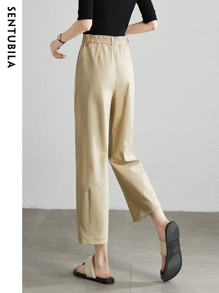 SENTUBILA Lyocell Cotton Blend Women Cropped Pants 2024 Summer Simple Elastic Waist Ankle-length Haren Pants Womens Trousers