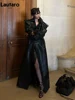 Lautaro Spring Autumn Extra Long Black Pu Leather Trench Coat for Women with Back High Slit Luxury Chic European Fashion 2024 2
