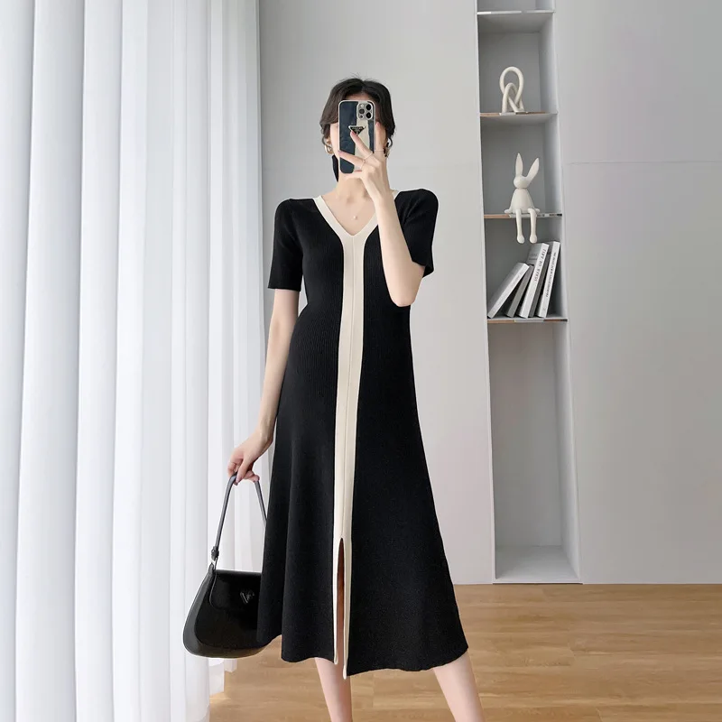 

Повседневная Элегантная пижама, Женская винтажная длинная ночная рубашка с коротким рукавом, корейская мода, трикотажная Женская одежда для беременных