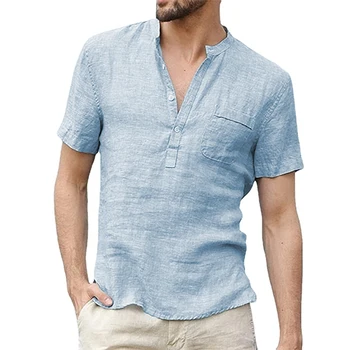 Camiseta de manga corta para hombre, camisa informal de algodón y lino Led, transpirable, S-3XL 2
