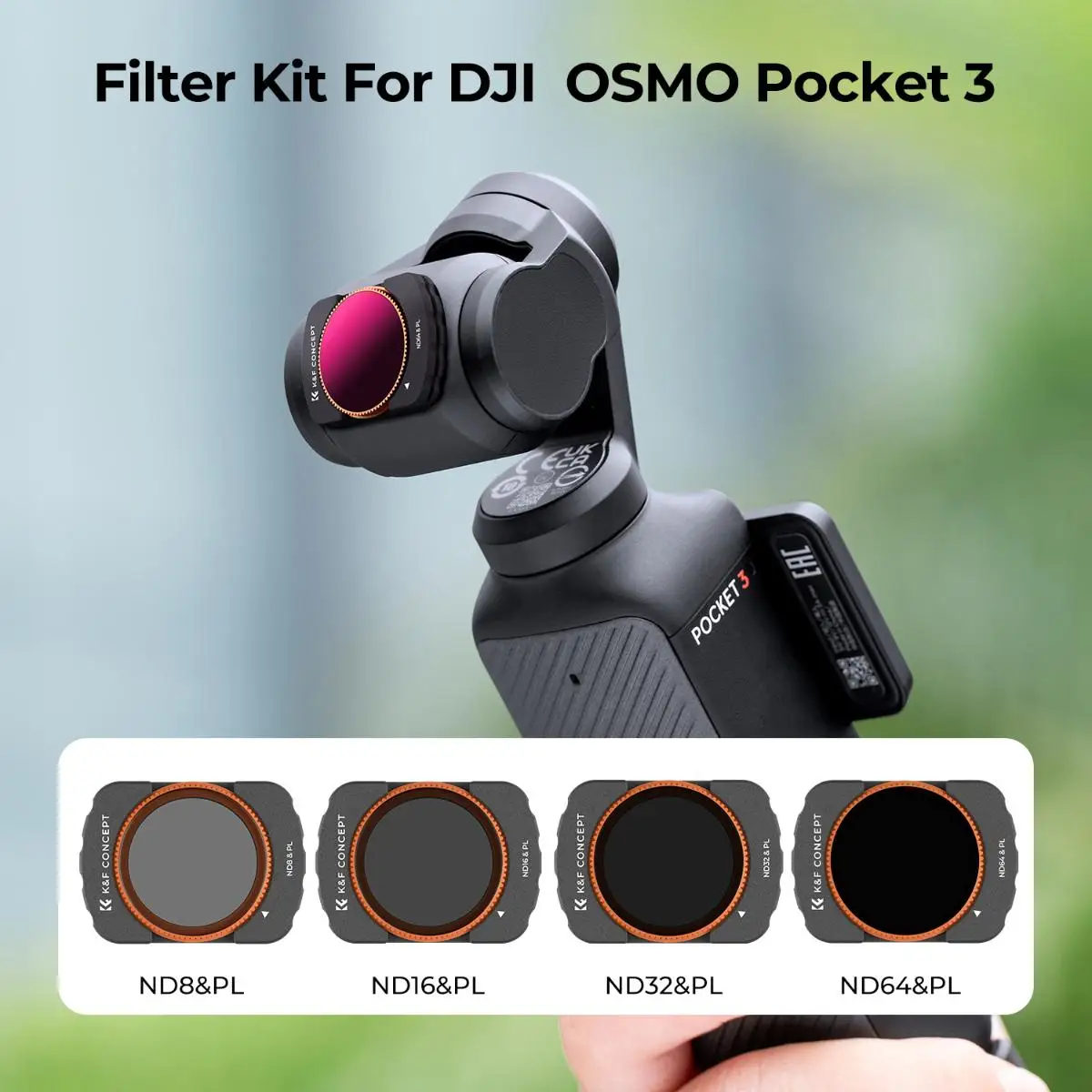 K & F Concept Set di filtri polarizzati magnetici ND per DJI Osmo Pocket 3 (ND8/PL + ND16/PL + ND32/PL + ND64/PL) HD impermeabile antigraffio