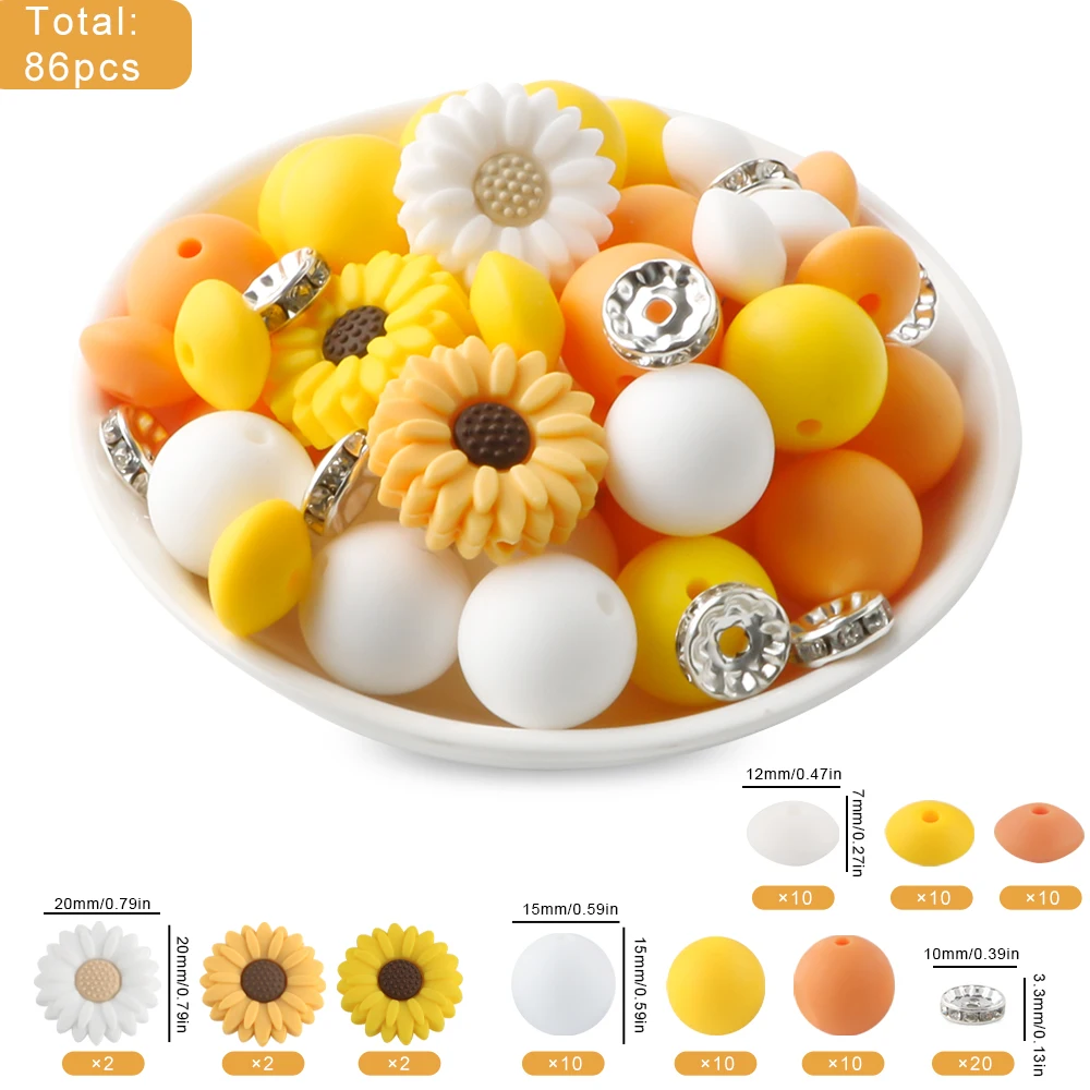 86 Teile/satz Daisy Silikon Perlen Kits Silikon Runde Perle Linsen Lose Perlen Für Armband Halskette Schmuck Handgemachte Accessoires – Detail 8