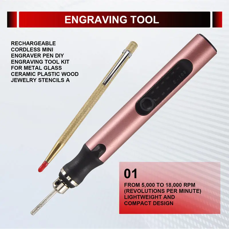 A74P-Rechargeable Cordless Mini Engraver Pen DIY Engraving Tool Kit For Metal Glass Plastic Wood Jewelry Stencils