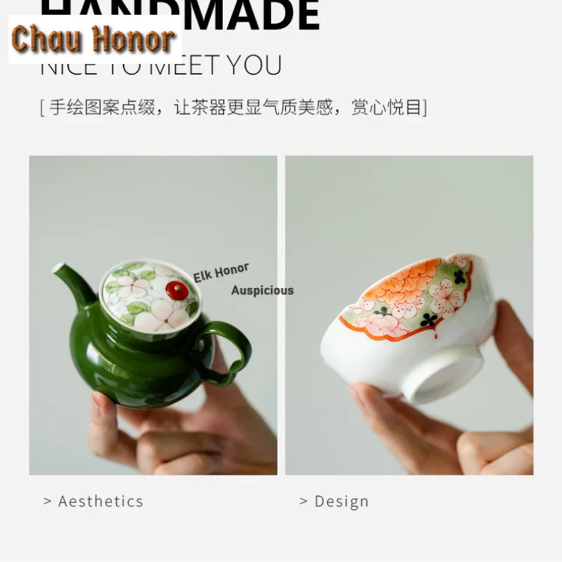 Hand-painted Camellias Flower Mouth Tea Set Complete Set Elegant Tea Ceremony Set Teapot and Tea Cup Set Tableware Collection