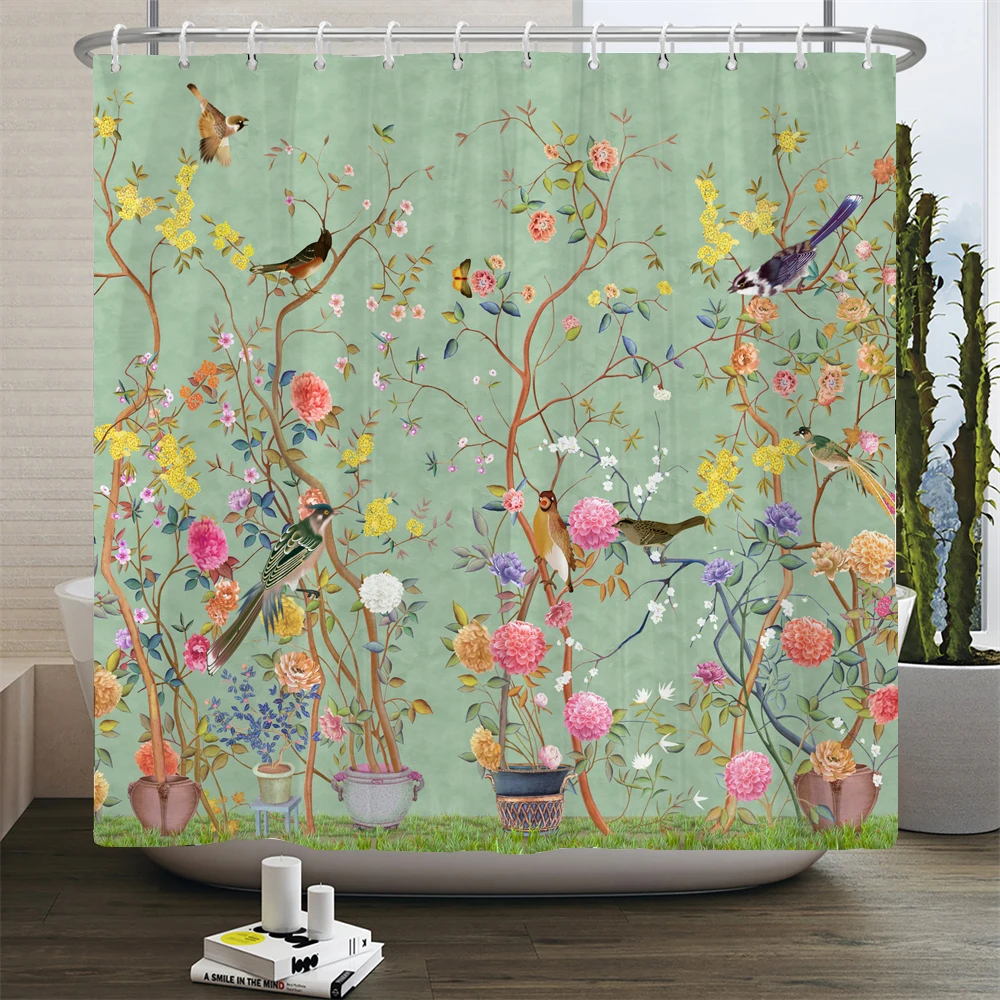 Chinese Style Flower and Birds Tree Shower Curtains Bath Curtain Waterproof Bathroom Decor With Hooks 3d Printing Bath Curtain shower curtains