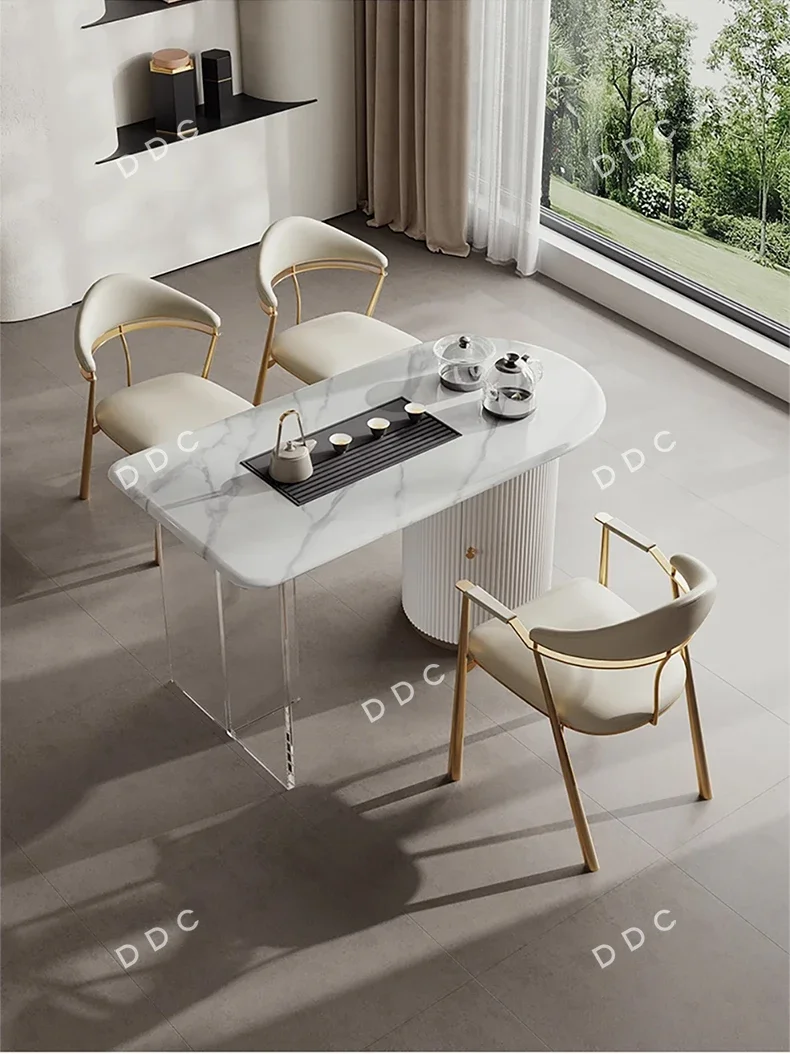 Modern simple dining table and chair entrance complete set of supercrystalline stone tea table