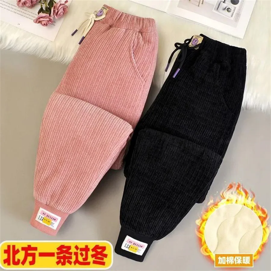 

Winter Autumn Velvet Pants 3-12T Kids Children's Sports Pants Boys Girls Long Cotton Corduroy Thick Casual Warm Trousers