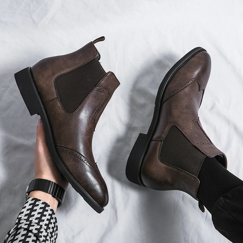 Men  New English Chelsea Boots Pointed Black Brown Comfortable Soft Casual Fashion Sizes 38-46 Male Boots