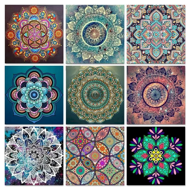 Mandala Pattern 40*40cm(picture) full square drill diamond painting with 4  to 12 colors of AB drill