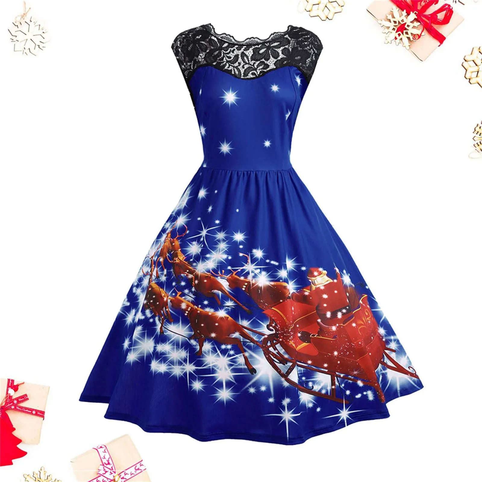 

Женское кружевное рождественское платье, новинка 2023, женское элегантное винтажное платье без рукавов с завышенной талией, Рождественский Халат