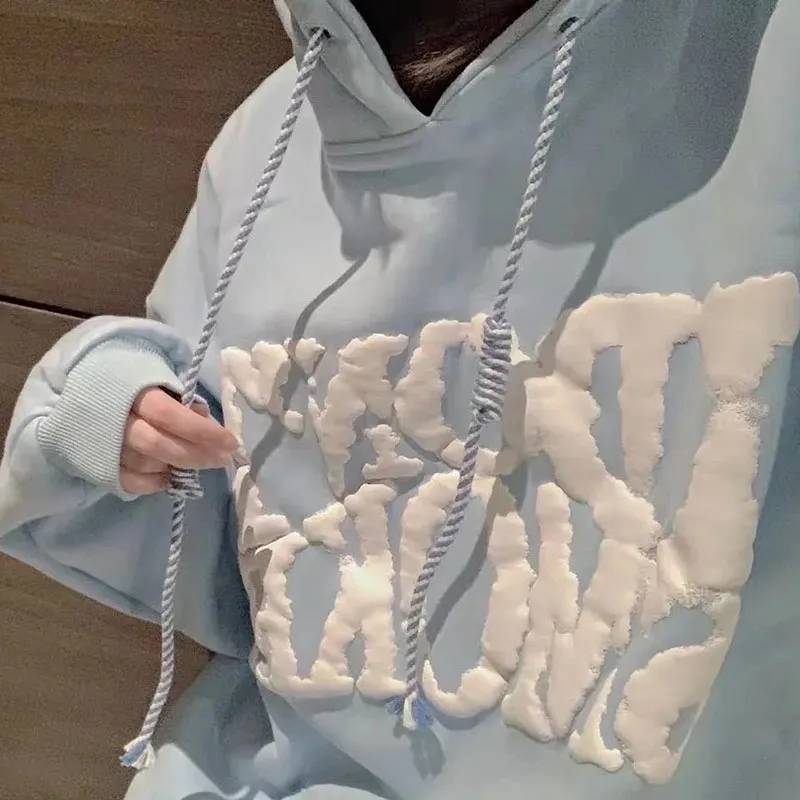 

Fashion Casual Autumn Clouds Sweater Hoodie Woven Drawstring Loose Hood Jacket Streetwear Foaming Material Y2k Clothes 2022 Pull