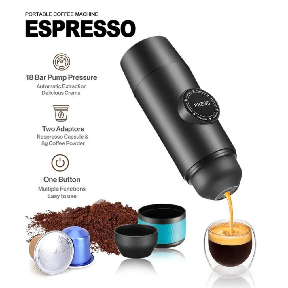 Capsule Coffee Machine USB Electric Mini Espresso Machine Hot and Cold Extraction Suitable for Capsule Coffee and Powder