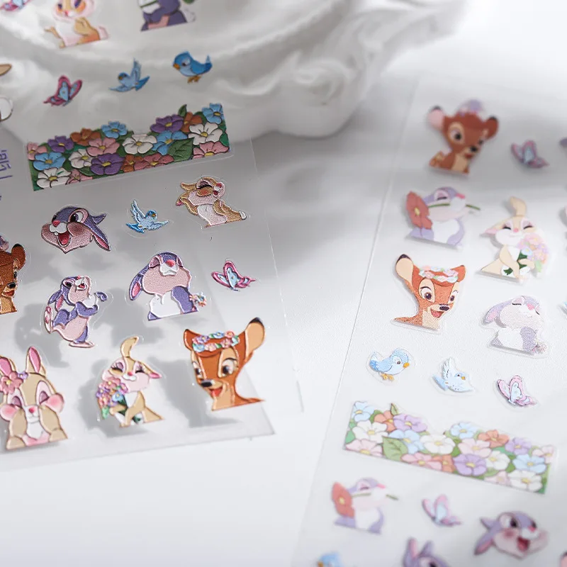 Cartoon Rabbit Deer Nail Stickers Bambi Grace Nail Art Light Color Cute Bunny Flowers Nail Accessories Embossed Nail Supplies 4
