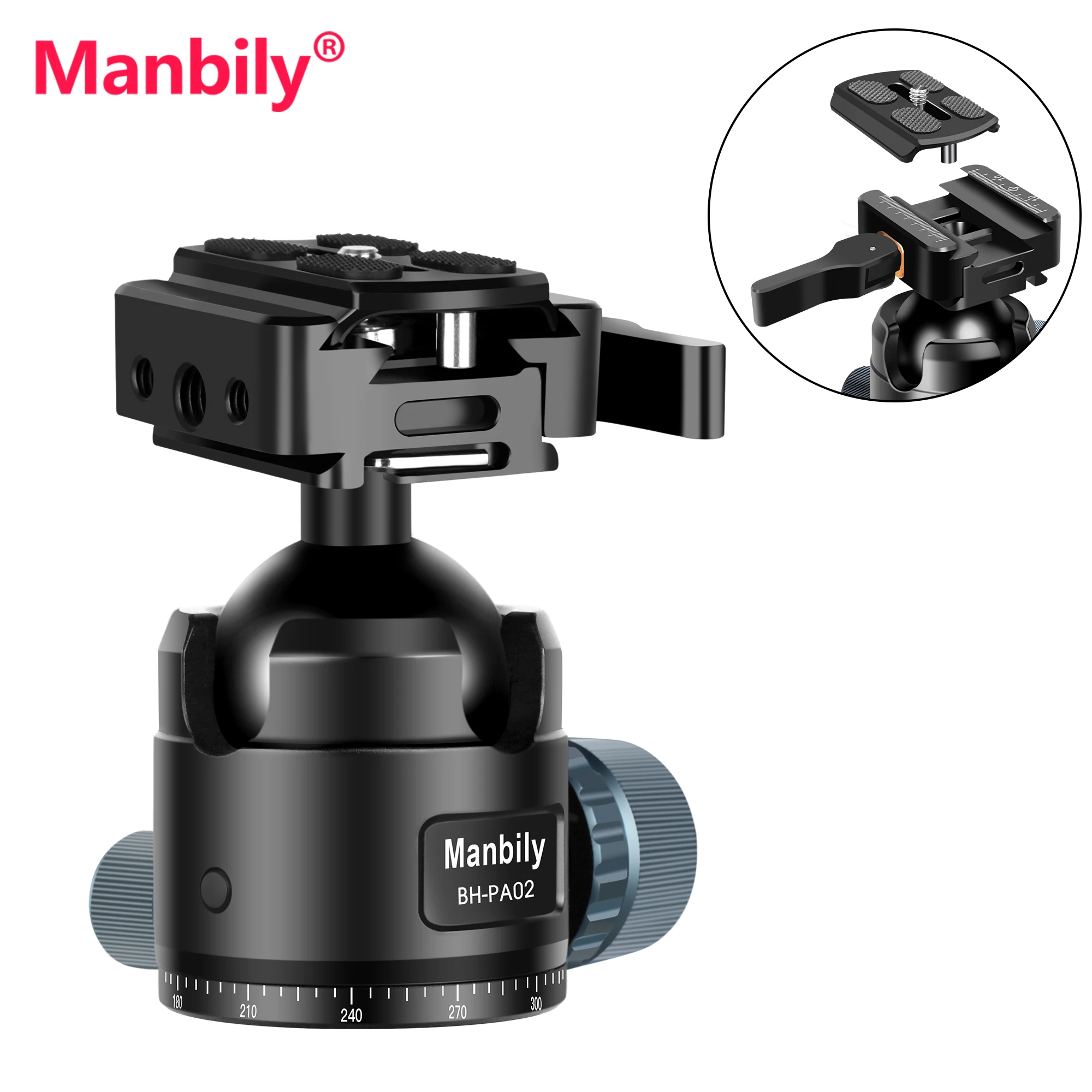 Tripod Ball Head Manbily BH PA02 Tripod ballhead Arca Swiss Shooting Rifle Saddle Mount Tripod Clamp For hunting Max Load 44.09lb/20kg