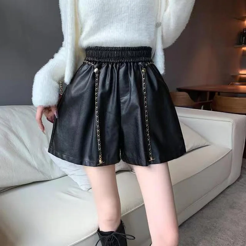 Spring Autumn New Black High Waist Shorts Solid All-match Plus Size Trend Wide Leg Pants Fashion Street Casual Women Clothing