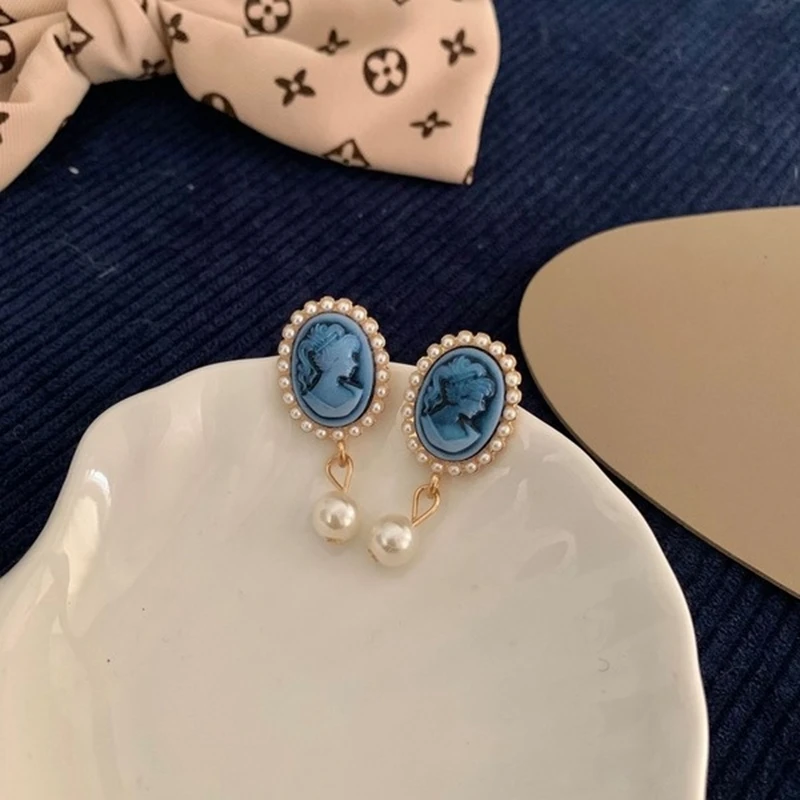 Orecchini Vintage Medievali Blu Con Pendenti - Stile Corte, Fatti A Mano, Con Perle E Pietre