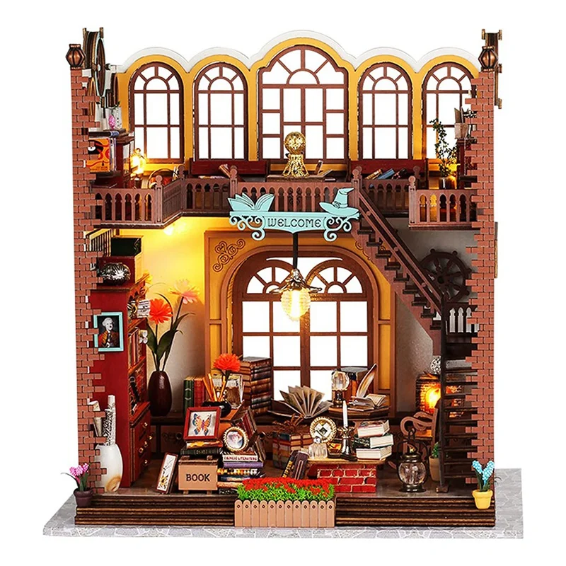 DIY 북 누크 키트, 3D 나무 퍼즐 북엔드 키트, 북엔드 모델 빌드 창의력 키트, 생일 파티용 LED 조명 포함