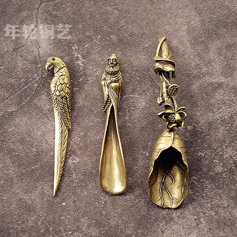 New Style Creative Tea Scoops Shovel Brass Copper Lotus  Root Bamboo Tableware Coffee Spoon  Pet  Ceremony Ice Cream