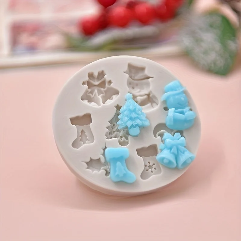 2pcs Festive Christmas Silicone Baking Mold with Bell, Tree, Snowman & Gift Designs - Ideal for DIY Cookies, Chocolates