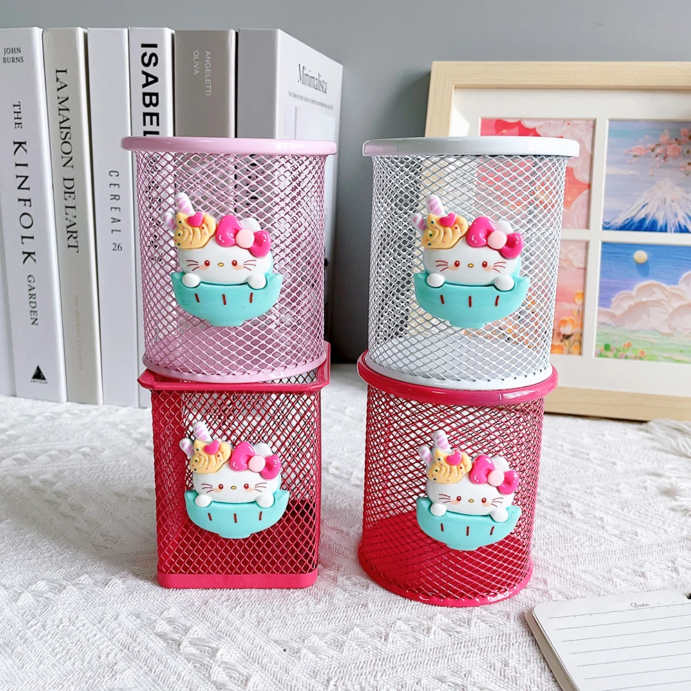 Sanrio Series Cute Hello Kitty Fashion Pen Holder Desktop Decorations Anime Fans Girl Creative Round Pen Holder 4