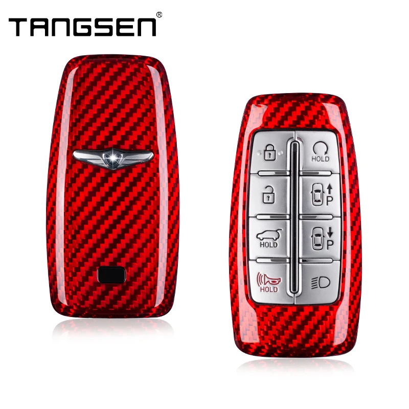 Carbon Fiber Car Key Case Cover Compatible for Genesis G70 G80 G90 GV70 GV80 GV90 Smart Remote Shell Auto key case,key case cover,car key shell,car key chain