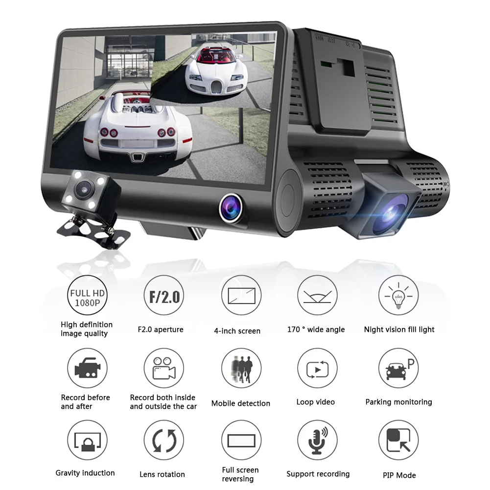 ڵ     Ĺ ī޶, 140    , G-, 3 , HD 1080P, 4 ġ DVR