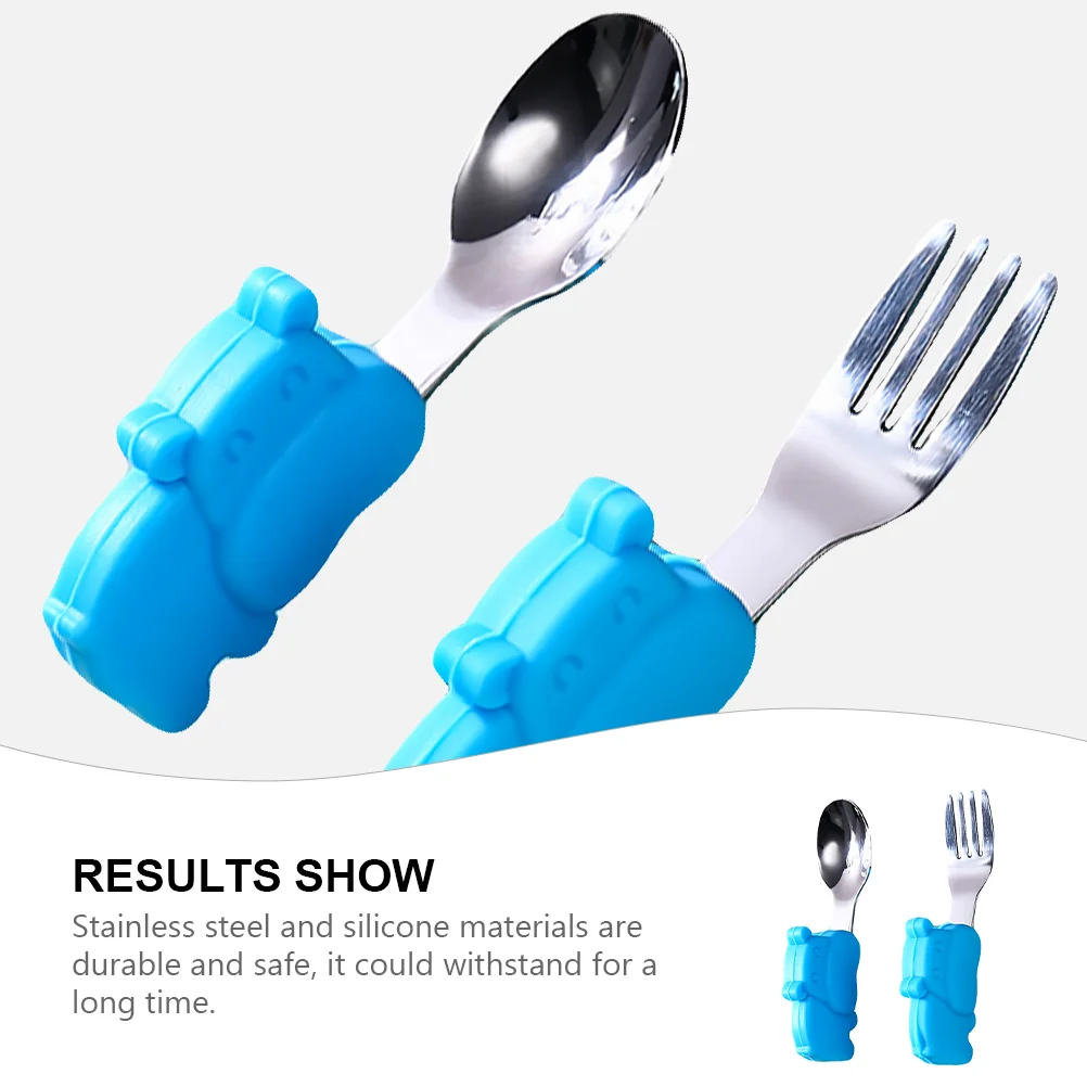 

Stainless Steel Fork Spoon Self Feeding Baby Utensil Flatware Household Lightweight