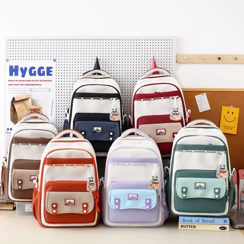 Large Capacity Hot Sale Nylon Solid Color Zipper School Bags Three Piece Set Classic Simple Versatile Backpacks Schoolbags 5