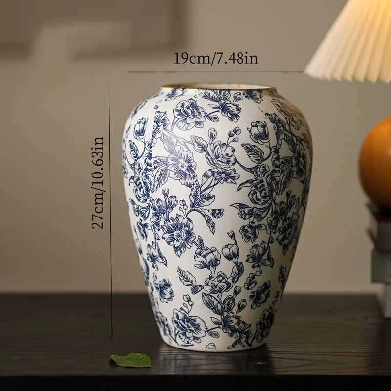 Vintage Handcrafted Ceramic Vase, Traditional Chinese Blue White Cylinder Flower Vase, Exquisite Home, Dining Table Decor