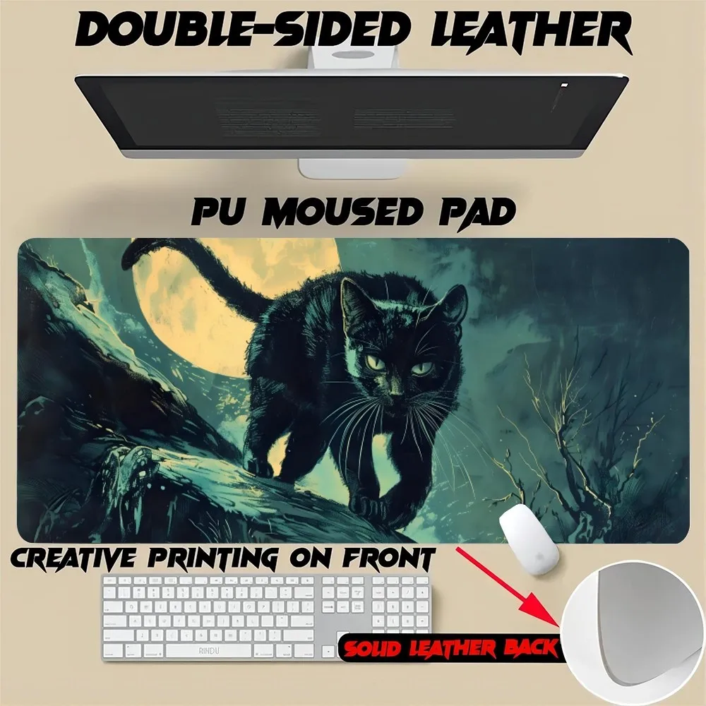 

Черный коврик для мыши в виде кота, размер для офиса, коврик для настольного геймера, водонепроницаемый Настольный коврик для геймеров из искусственной кожи для дня рождения XXL