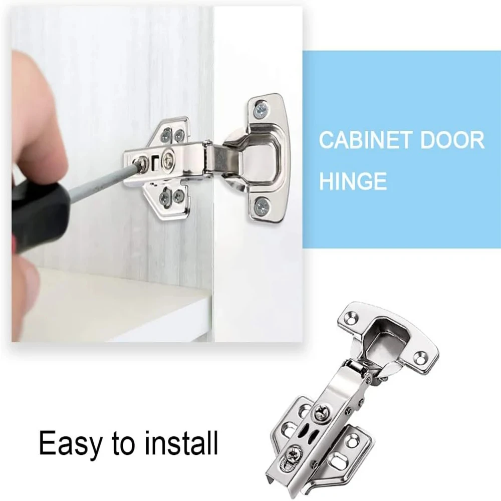 Stainless Steel Door Hinges 2 Pcs Stainless Steel Cabinet Door Hinges Hydraulic Damper Buffer Soft Close Quiet Wardrobe Door Concealed Hinges with Screws