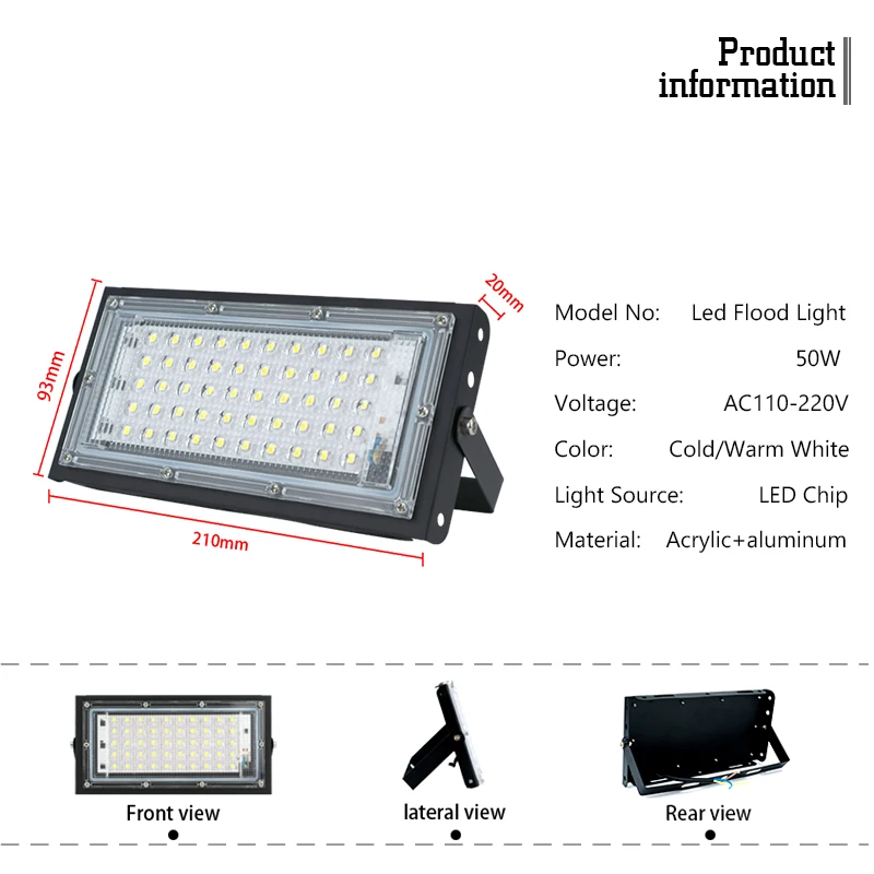 Led Flood Light 220V 110V FloodLight 50W LED Street Lamp Waterproof Landscape Lighting IP65 Led Spotlight Outdoor Lighting