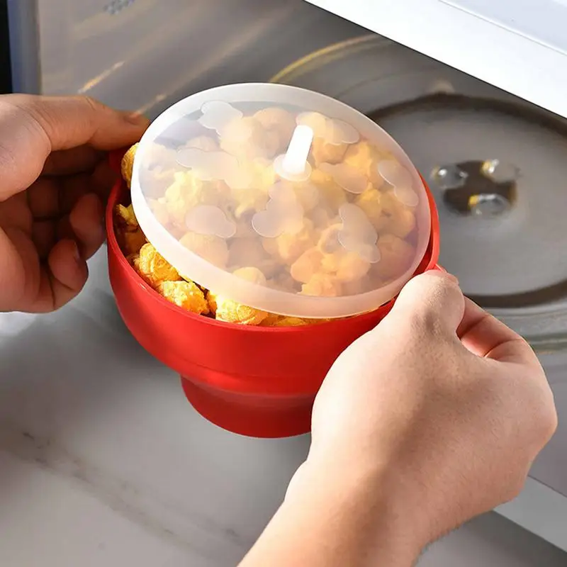 Silicone Popcorn Popper Microwave Heat-Resistant Microwave Popcorn Maker Popper Round Bowl with Lid