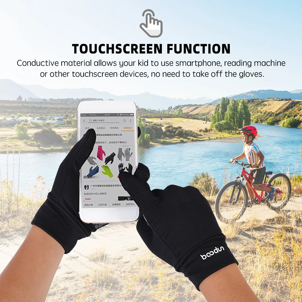 Youth Full-Finger Anti-Slip Cycling Gloves with Touch Screen Capability
