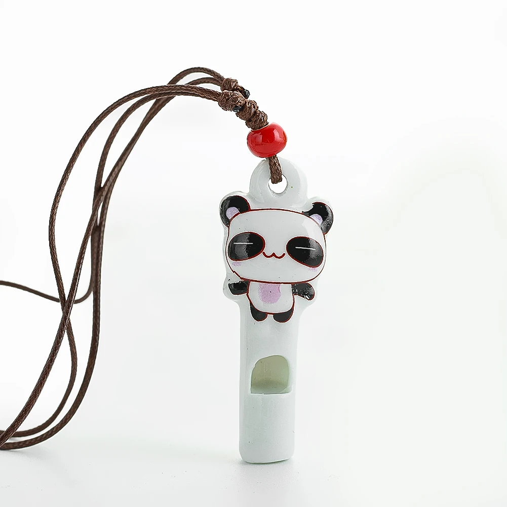 Ceramic Panda Whistle Necklace Cute Cartoon Colorful Printing Adjustable Rope Sweater Decoration Chain Children's Musical Toys