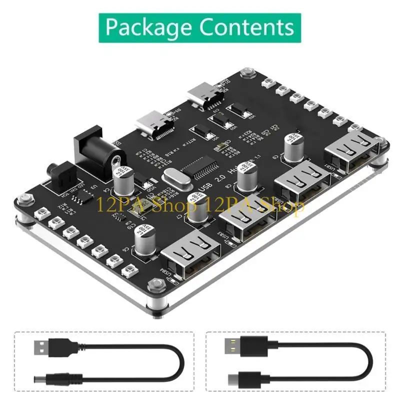 12PA 4 포트 USB 2.0 허브 노트북 마우스 키보드용 다채로운 LED 보조 전원
