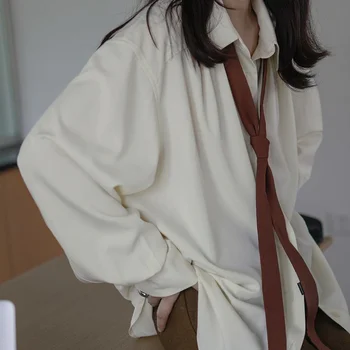 Zadily 2024 Summer Minimalist Long Sleeve Button Up Shirt Women Korean Style Solid Tie Oversize Shirts Blouse Loose Clothes Tops