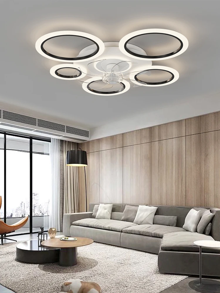 Modern white minimalist circle fan light simple living room ceiling fan smart control ceiling fan light. 3