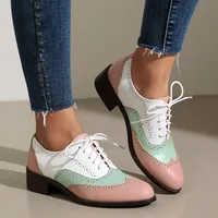 Plus Size 48 Retro Women Carved Wings Pumps Pointed Toe Lace Up Block Heels Brogue Shoes Preppy Pumps For Women 1