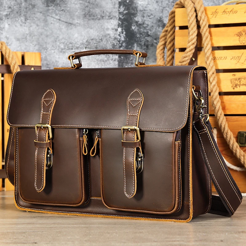 Vintage Handbags Men's Leather Notebook Bag Cowhide Travel Trolley Wheel Luggage Men's Messenger Bag Business Briefcases leather briefcase document bag