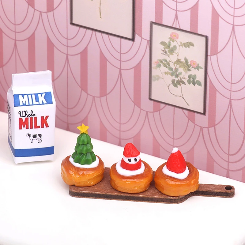 

1Pc/5Pcs 1:12 Dollhouse Miniature Christmas Egg Tart Bread Milk Tray Kitchen Breakfast Model Decor Toy Doll House Accessories