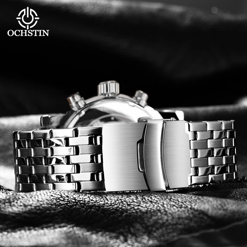 OCHSTIN Men's Fashion Business Quartz Watches Top Luxury Brand Full Steel Waterproof Analog Wristwatches Men Calendar Clock
