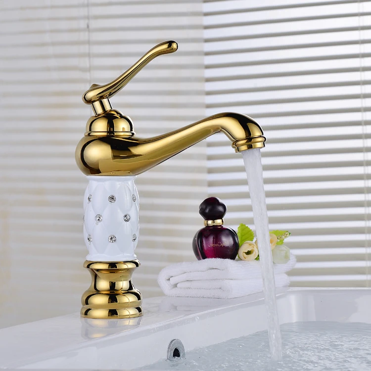 

European Style Bathroom Basin Copper Faucet Hot and Cold Gold Antique Retro Washbasin Wash Basin Faucet
