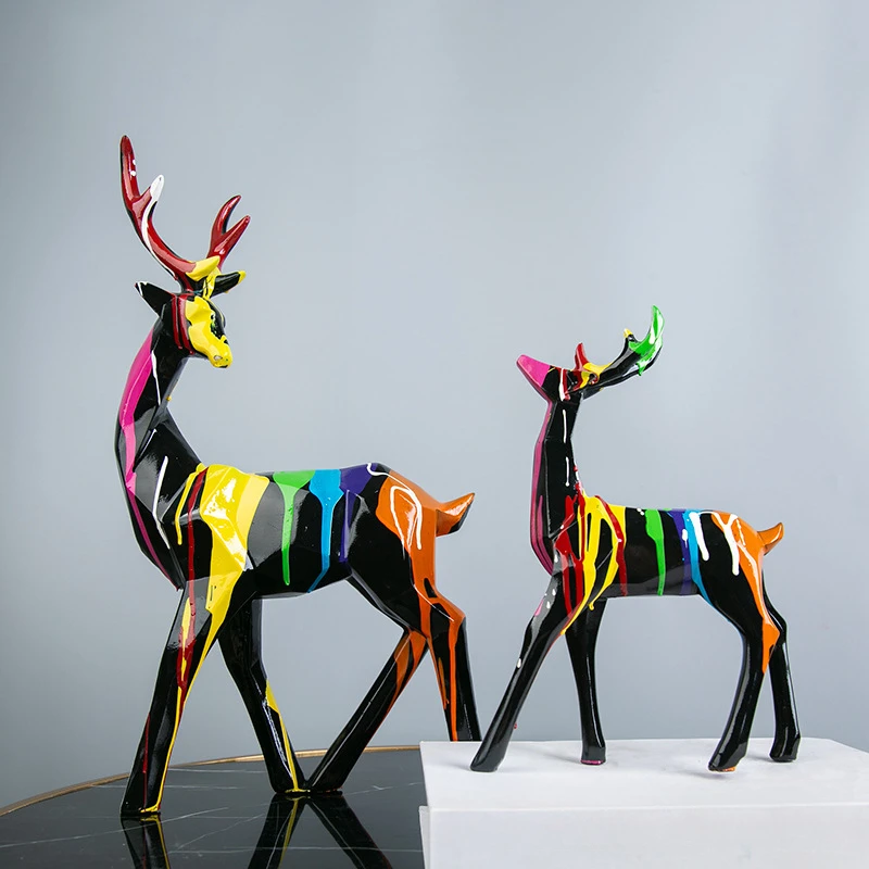 

Home Decor Creative Colorful Sika Deer Figurine Modern Style Animal Miniaure Crafts Interior Cabinet Desk Decoration Accessories