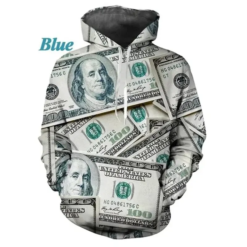 thumbnail image 1 of Sudadera con capucha con estampado 3D de dólar divertido para hombre y mujer, sudadera con capucha gráfica informal personalizada, sudadera holgada de gran tamaño para hombre, 1 of 5