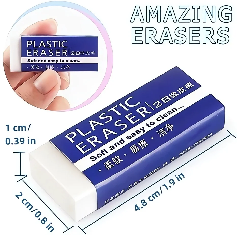 Pencil Eraser Soft 2B Eraser White Made in China PVC Plastic Rubber Students Drawing Tool Sketches Paintings Fine Arts
