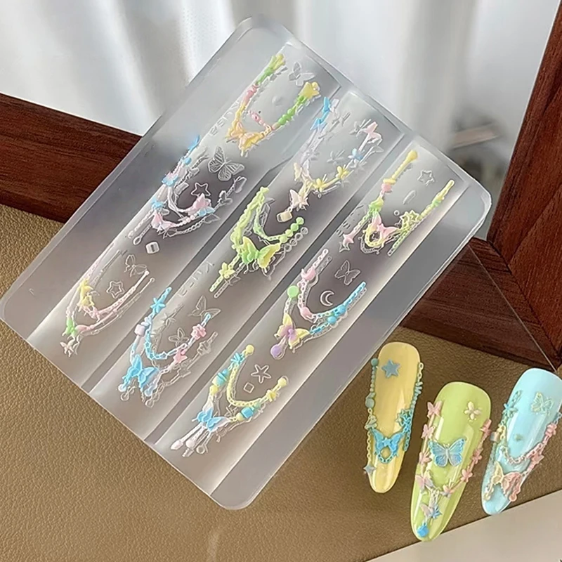 새로운 리본 모양 비즈 체인 리본 3D 실리콘 몰드 네일 아트 장식 DIY 디자인 실리콘 네일 아트 몰드 템플릿 네일 참 장